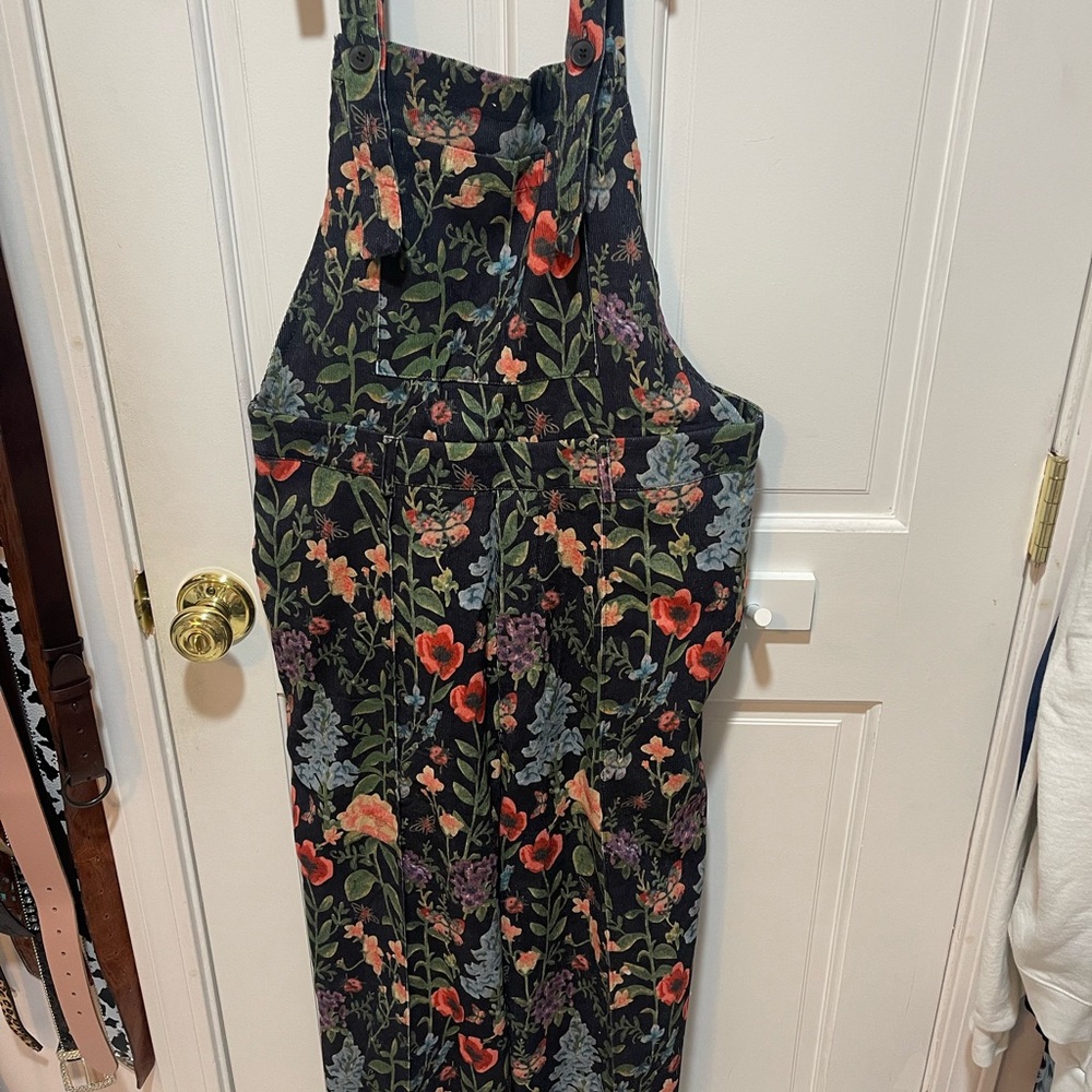 Cider Multicolor Floral think corduroy overalls